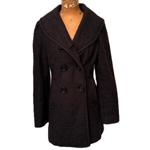 Guess Charcoal Wool Pea Coat Double Breasted Jacket Coquette Tailored Small